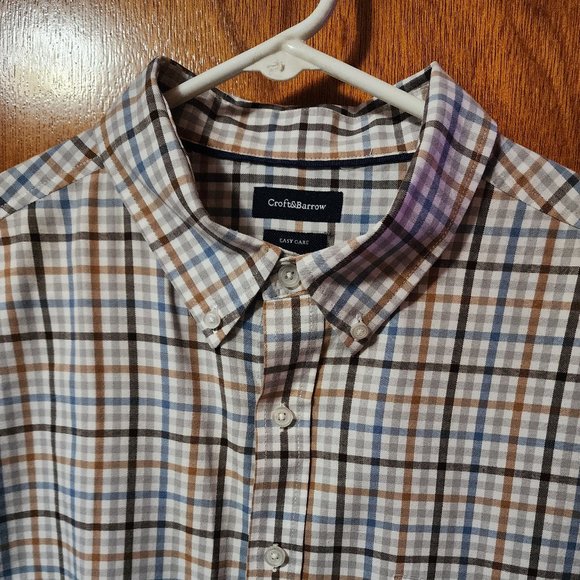 Men's XL Croft & Barrow White/Blue/Black/Tan Long Sleeve Button Down Shirt - Picture 1 of 11